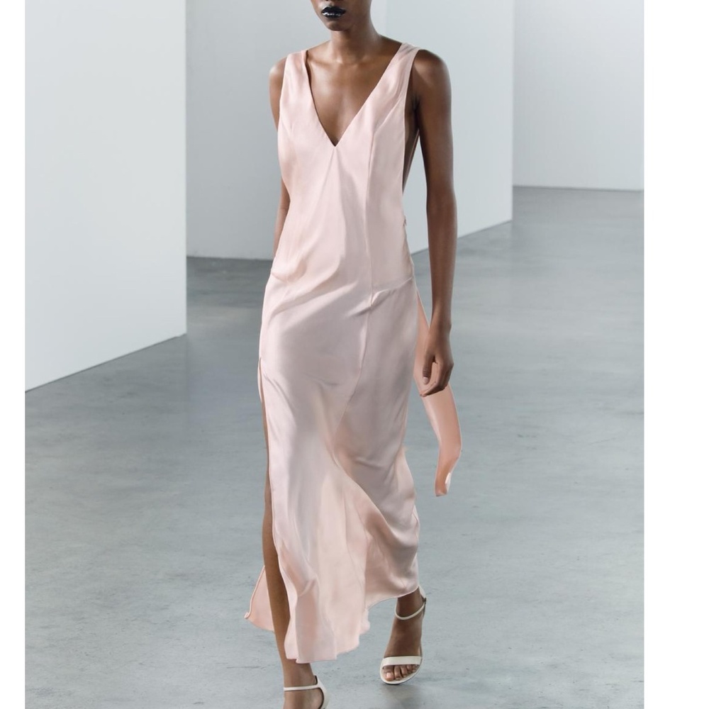 NWT ZARA OPEN BACK SATIN EFFECT DRESS L